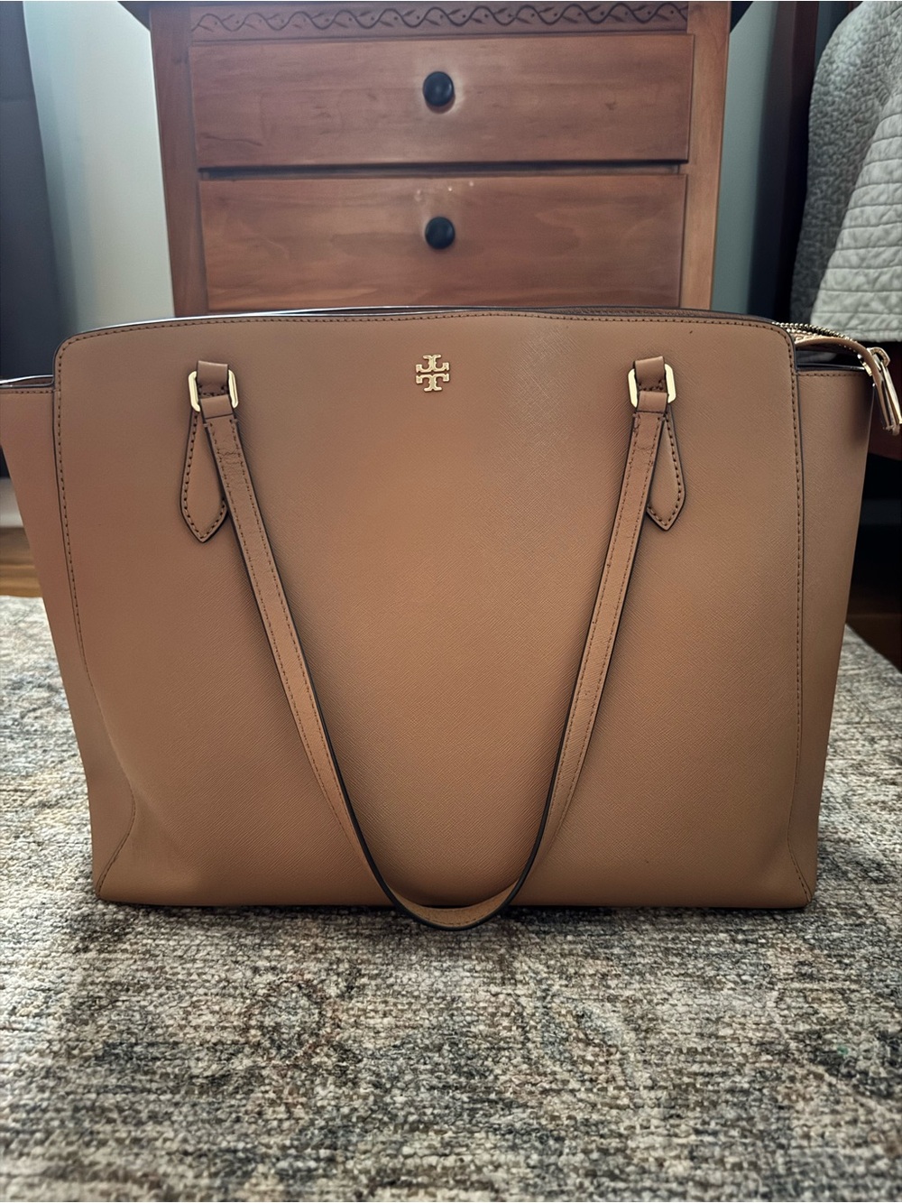 Tory Burch Emerson Top Zip Tote with Gold Logo